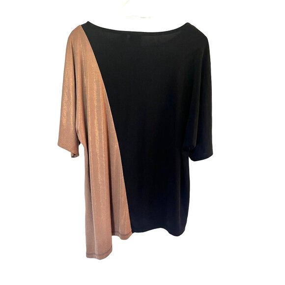 Chico's Easywear Womens Colorblock Top Black Bronze Stretch Top Sz XL - Picture 2 of 8